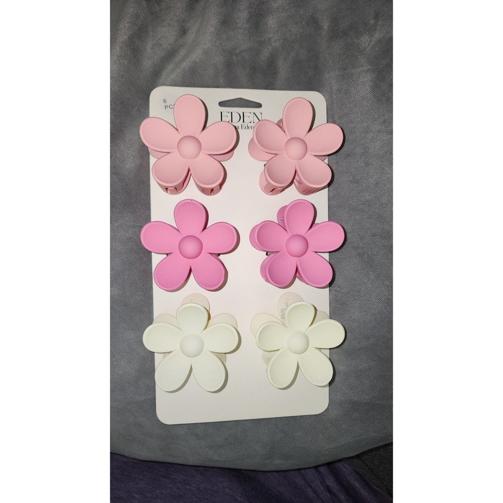 6 flower-shaped claw hair clips by the brand Eden by Adina Eden